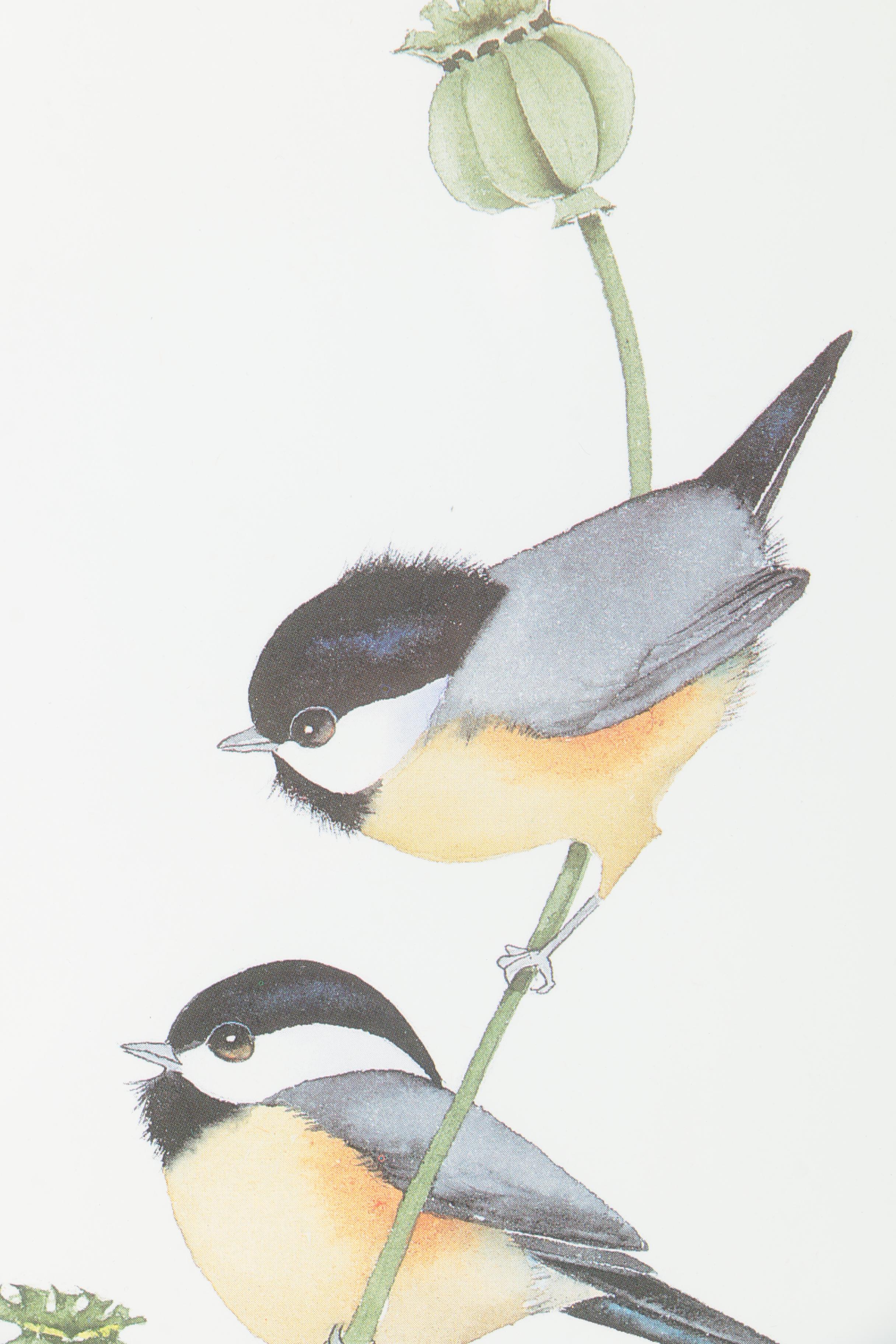 Valerie Pfeiffer Offset Lithographs "Honeysuckle and Hummingbirds" and "Poppypod and Chicks"