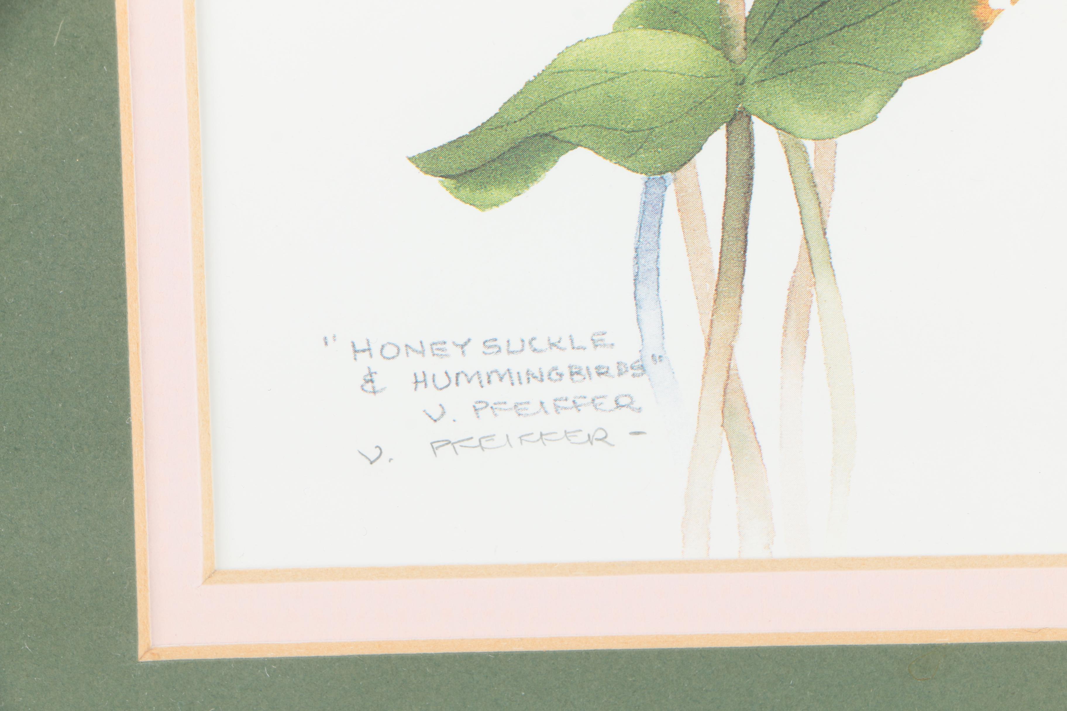 Valerie Pfeiffer Offset Lithographs "Honeysuckle and Hummingbirds" and "Poppypod and Chicks"