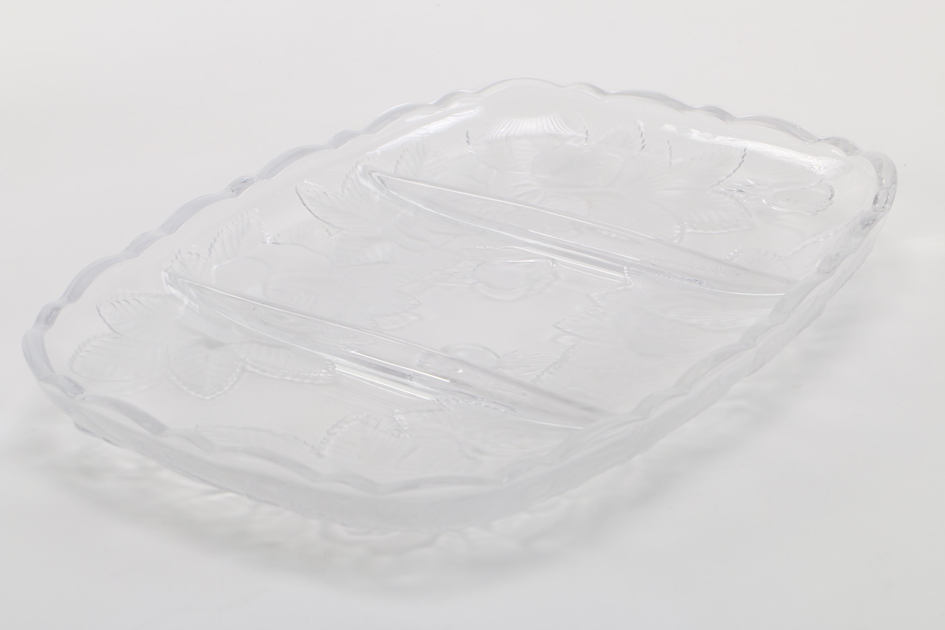 Pressed Glass Divided Trays With Rose Pattern
