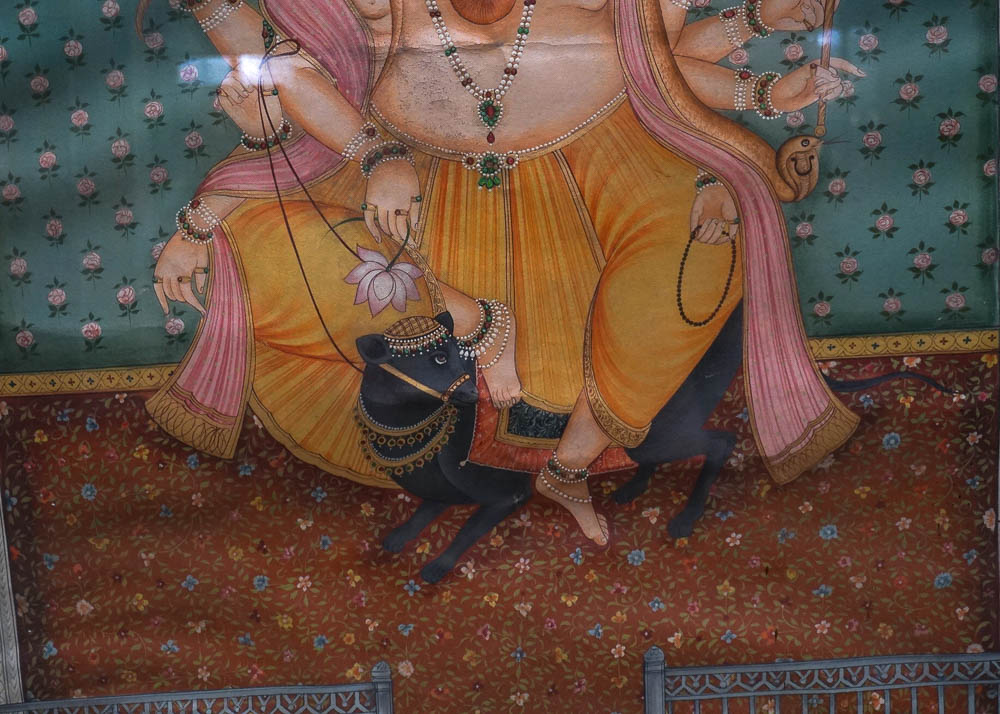Large Indian Painting on Canvas of Three Headed Ganesha