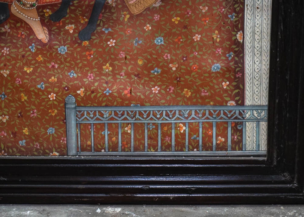 Large Indian Painting on Canvas of Three Headed Ganesha