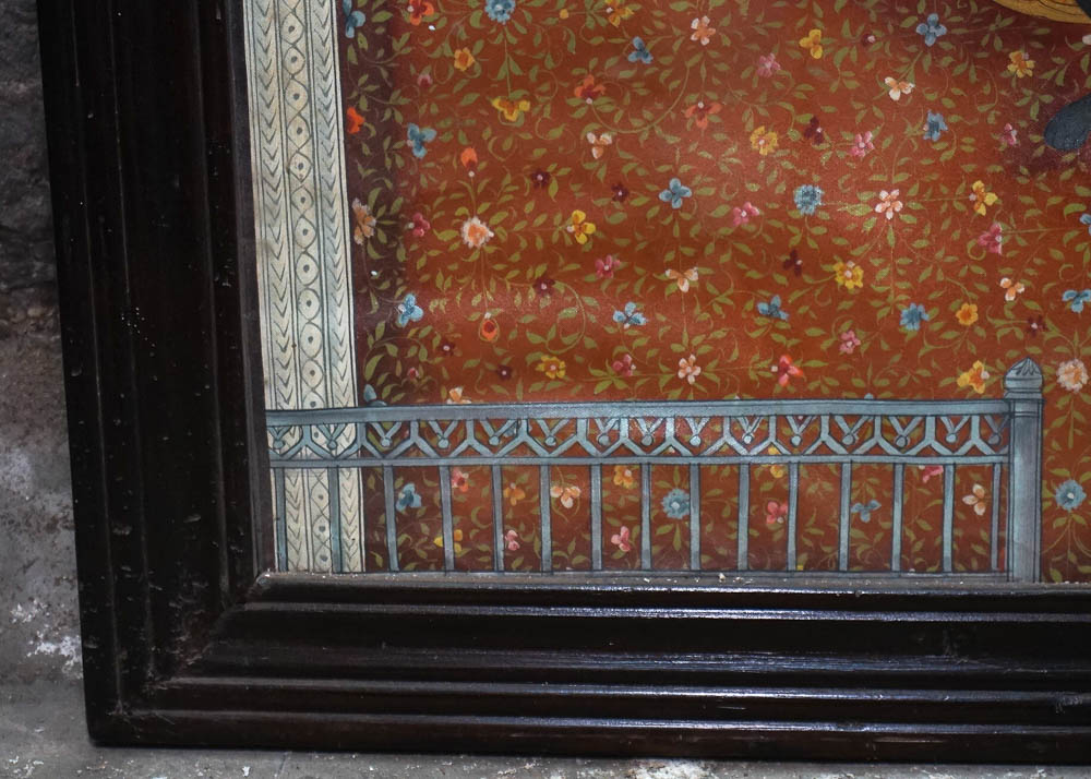 Large Indian Painting on Canvas of Three Headed Ganesha