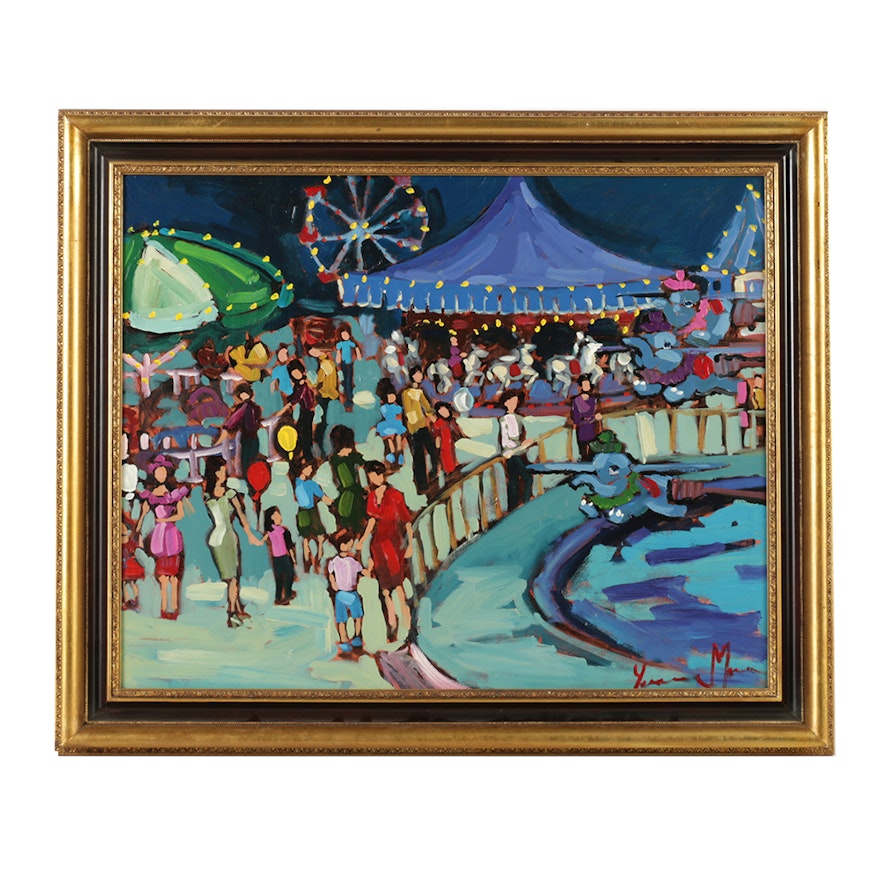 Yvonne Mora Oil Painting on Canvas "At the Carnival"