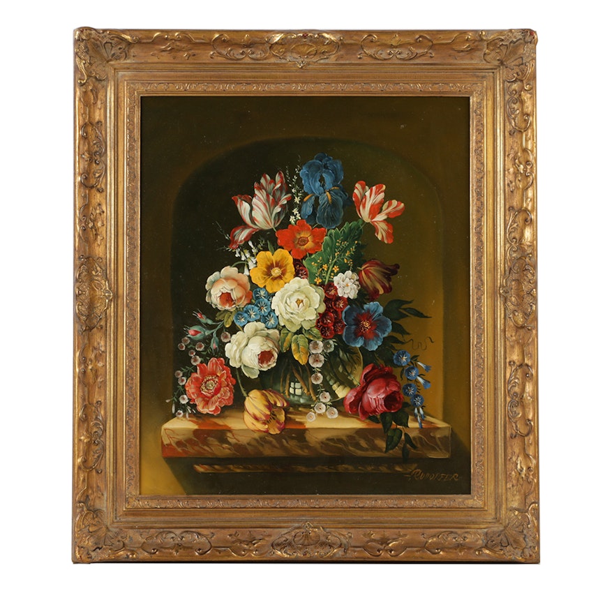 Wenzel Adam Rudorfer Oil Painting on Canvas Floral Still Life