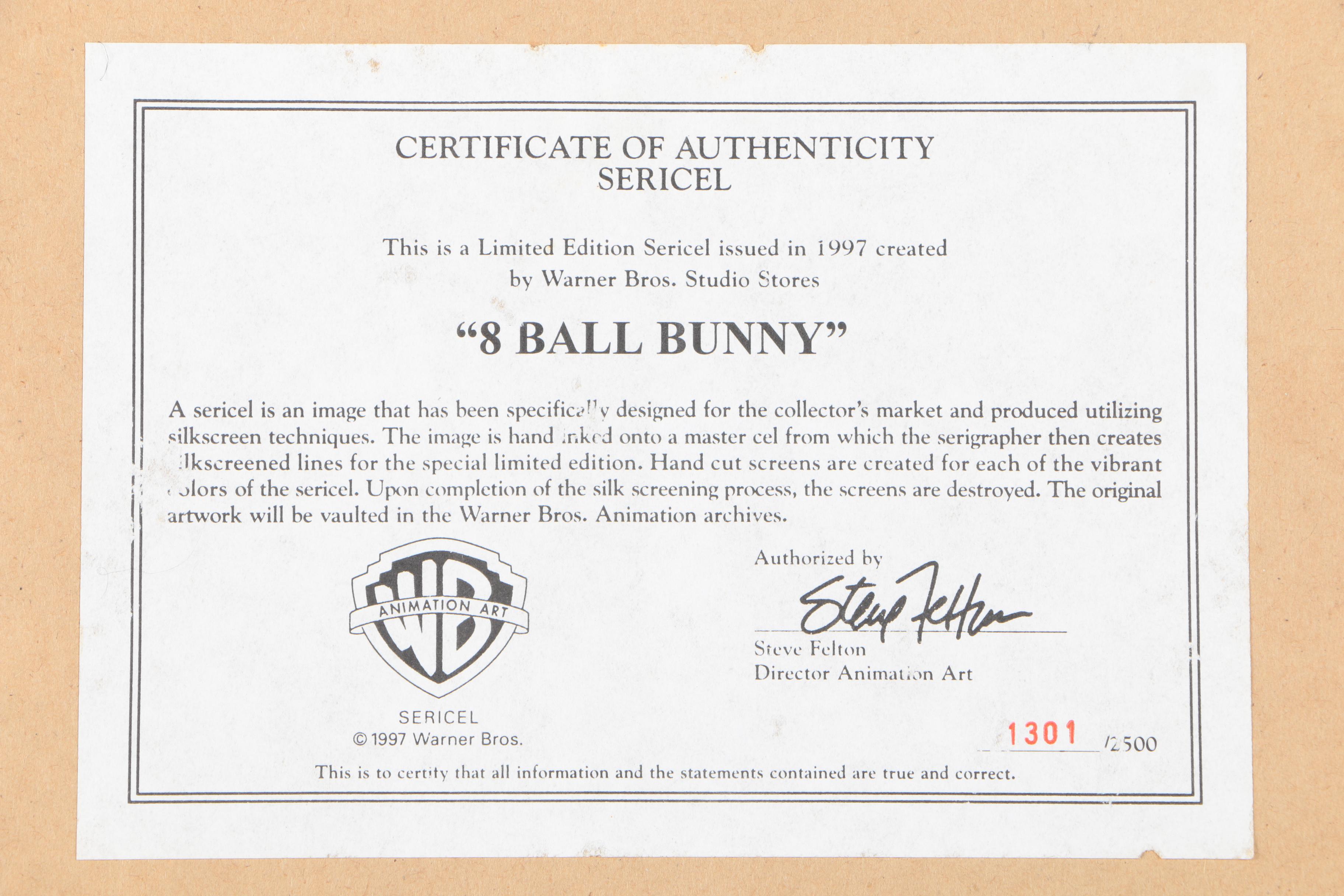Warner Brothers 1997 Limited Edition Bugs Bunny Sericel "8 Ball Bunny"