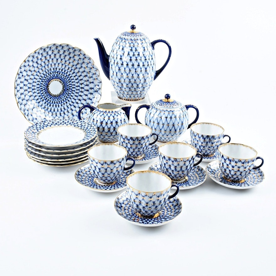 Lomonosov Blue and White Tea Set