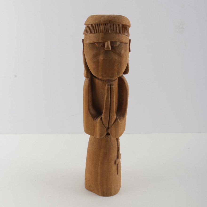 Leonardo Salazar Wooden Carving of Monk Praying