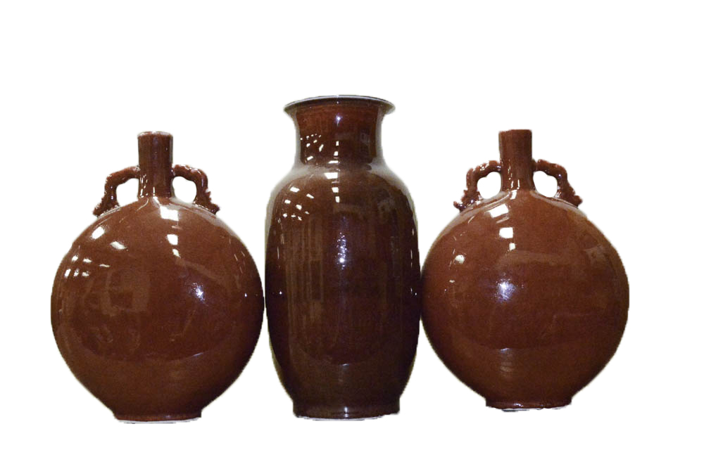 Glazed Dark Red Stoneware Vases