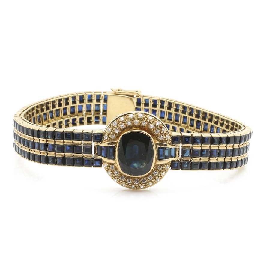 LeVian 18K Yellow Gold 36.95 Carat Sapphire and Diamond Bracelet