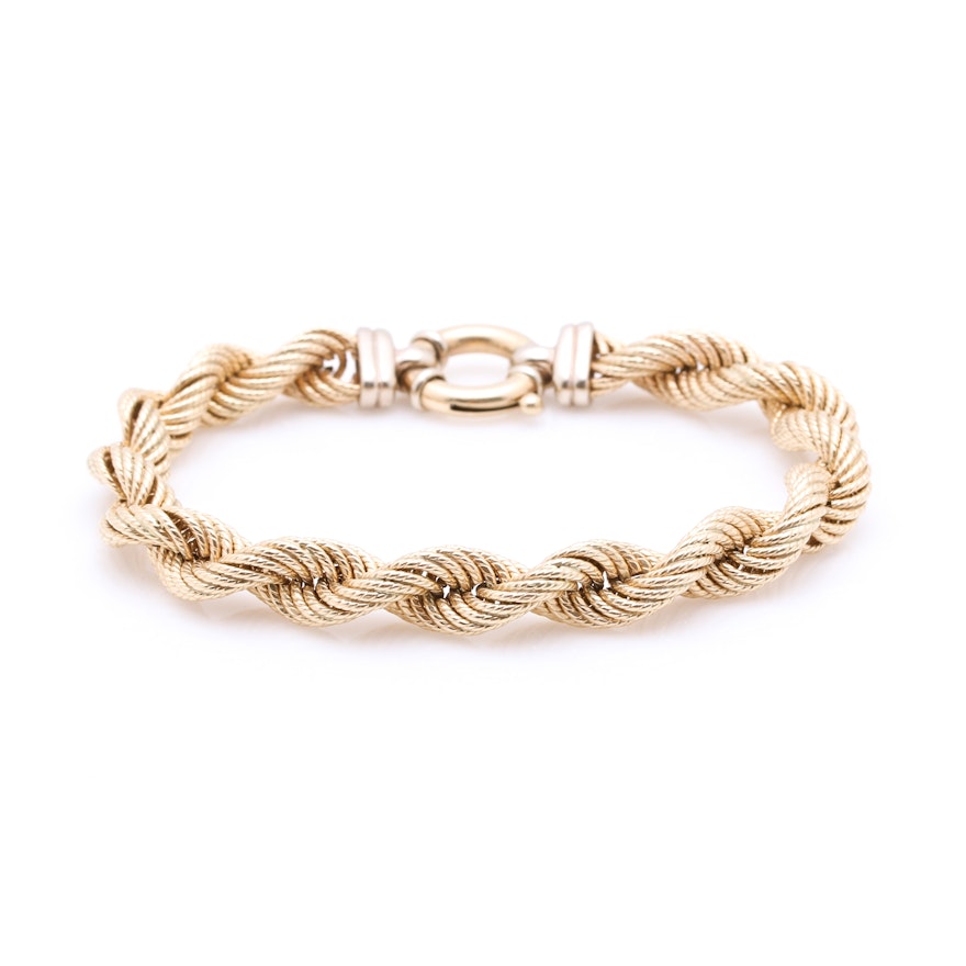 14K Yellow Gold Twisted Rope Chain Bracelet