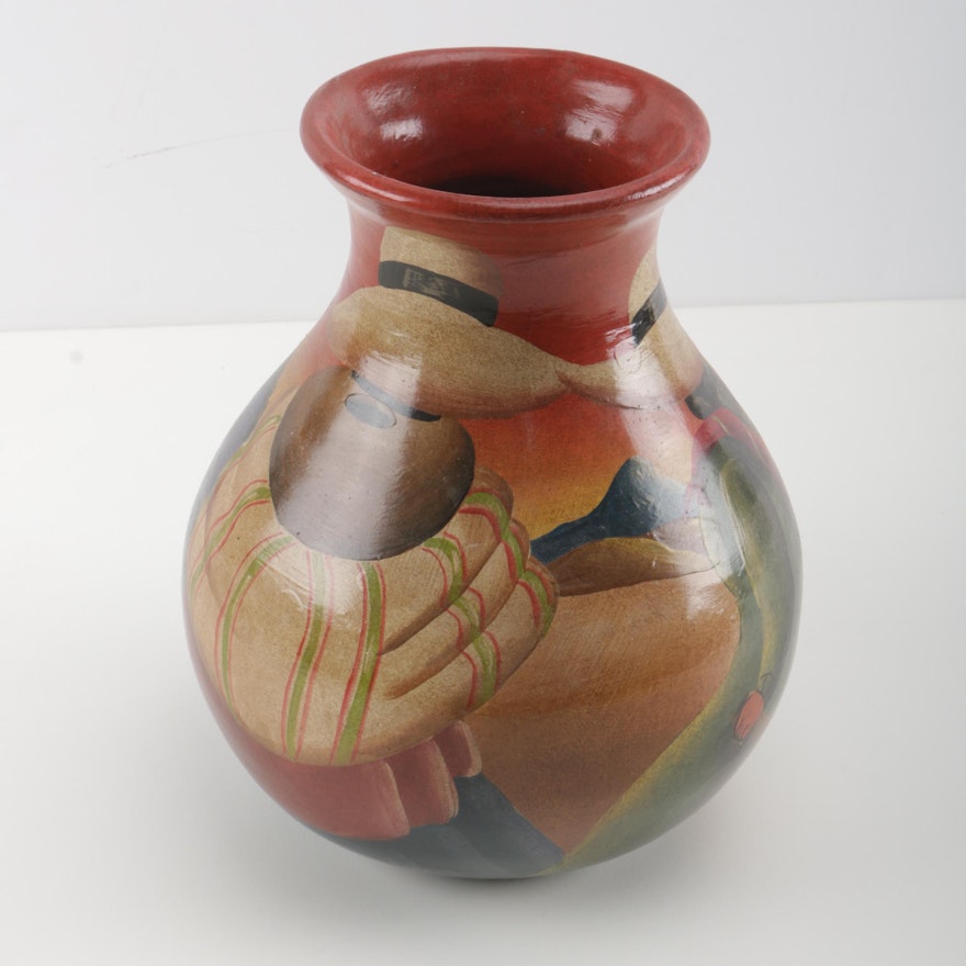 Decorative Central American-Inspired Pottery Vase