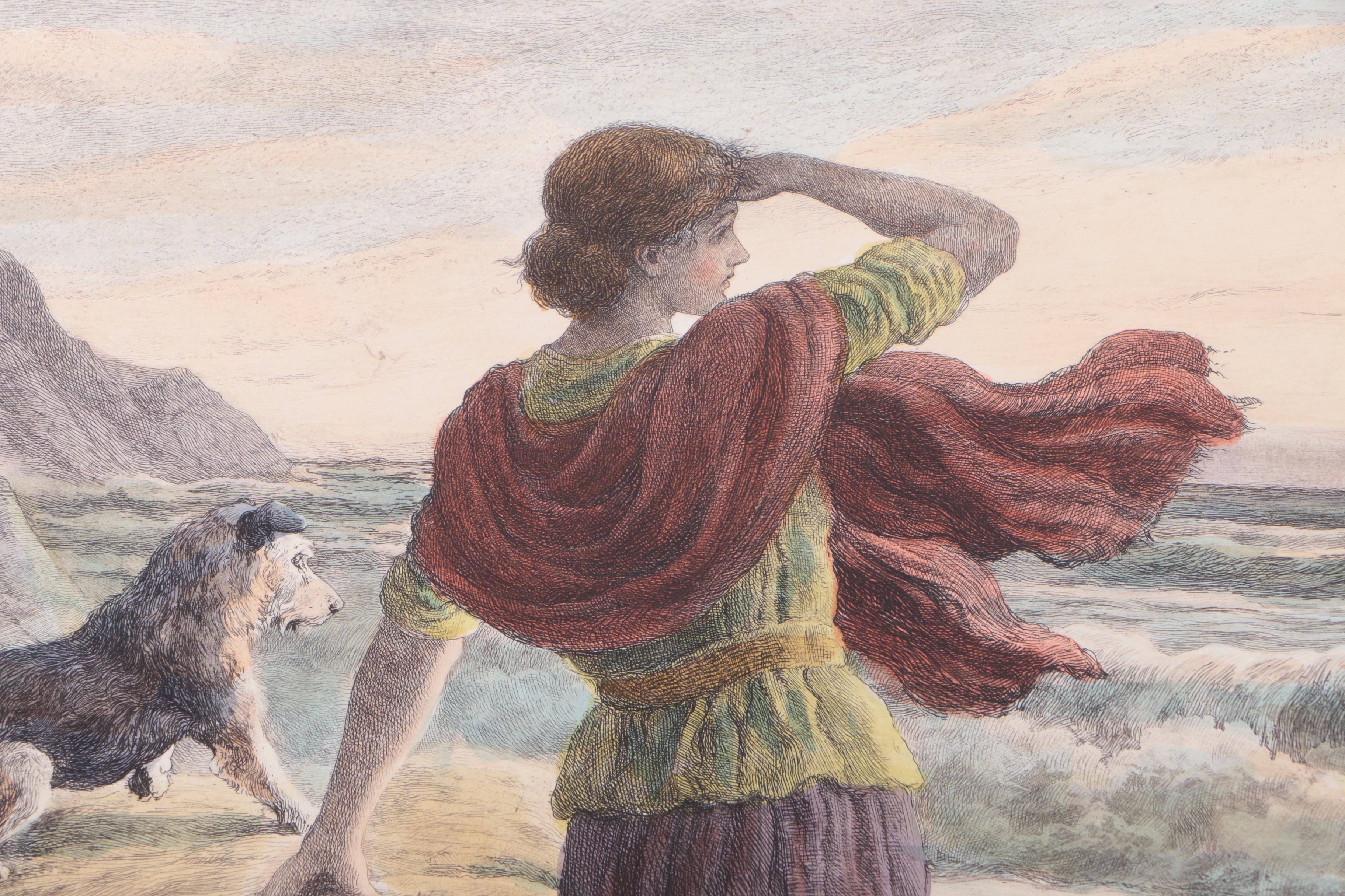 Hand-Colored Etching After H. Dicksee's "In Sight at Last"