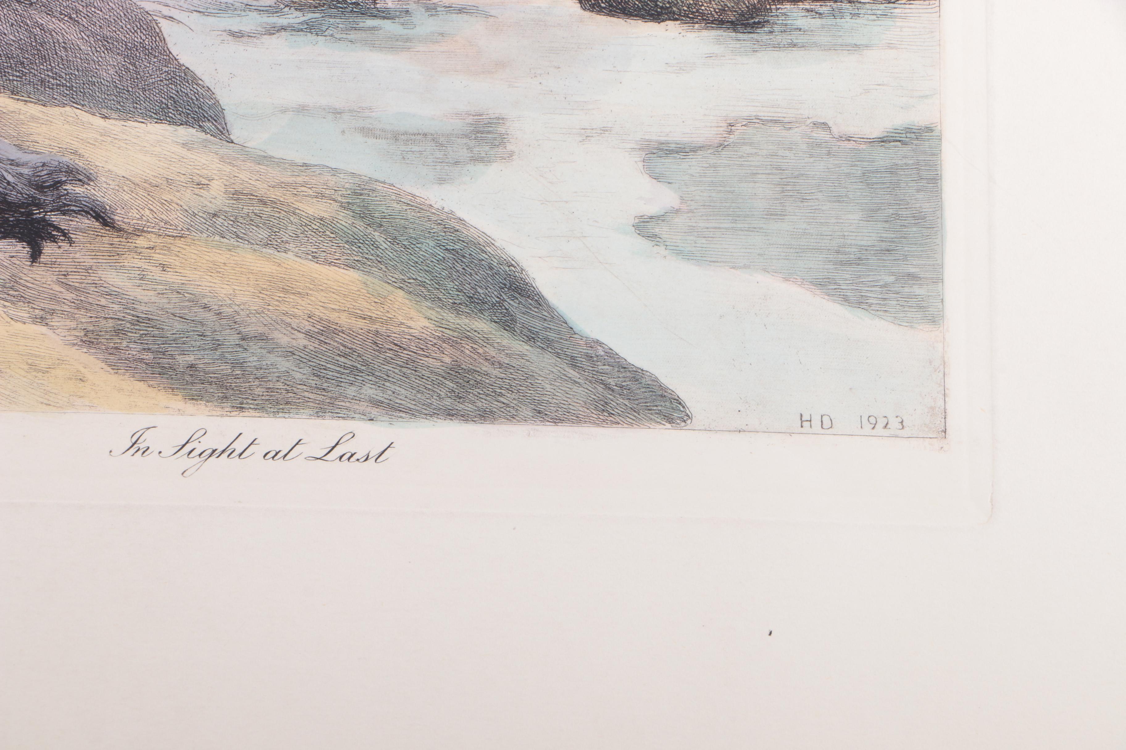 Hand-Colored Etching After H. Dicksee's "In Sight at Last"
