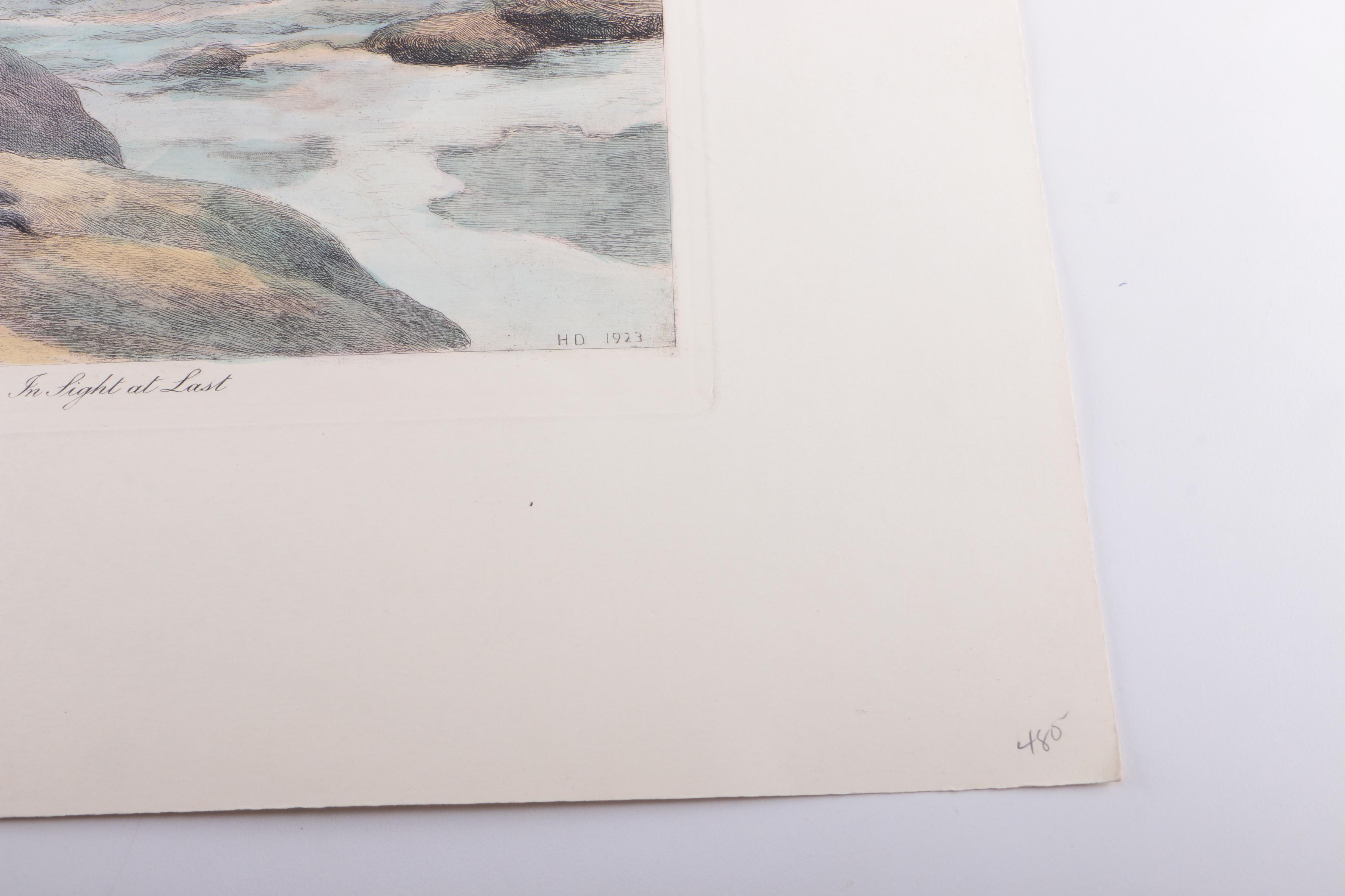 Hand-Colored Etching After H. Dicksee's "In Sight at Last"