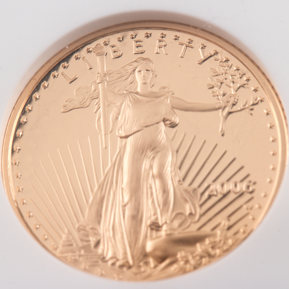 Encapsulated and Graded PF70 Ultra Cameo (by NGC) 2006 W $5 Gold Eagle Bullion Coin