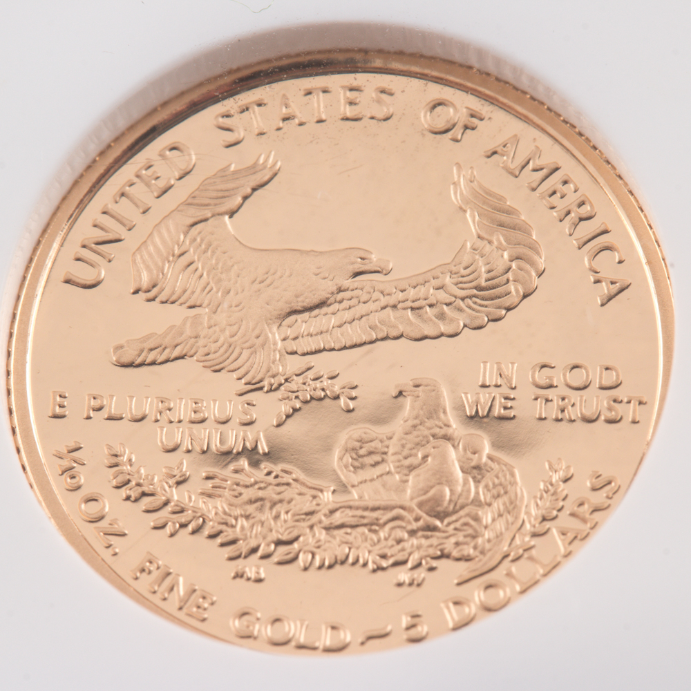 Encapsulated and Graded PF70 Ultra Cameo (by NGC) 2006 W $5 Gold Eagle Bullion Coin