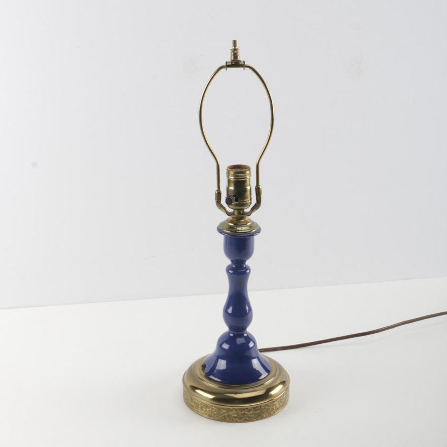 Blue Glass and Brass Lamp