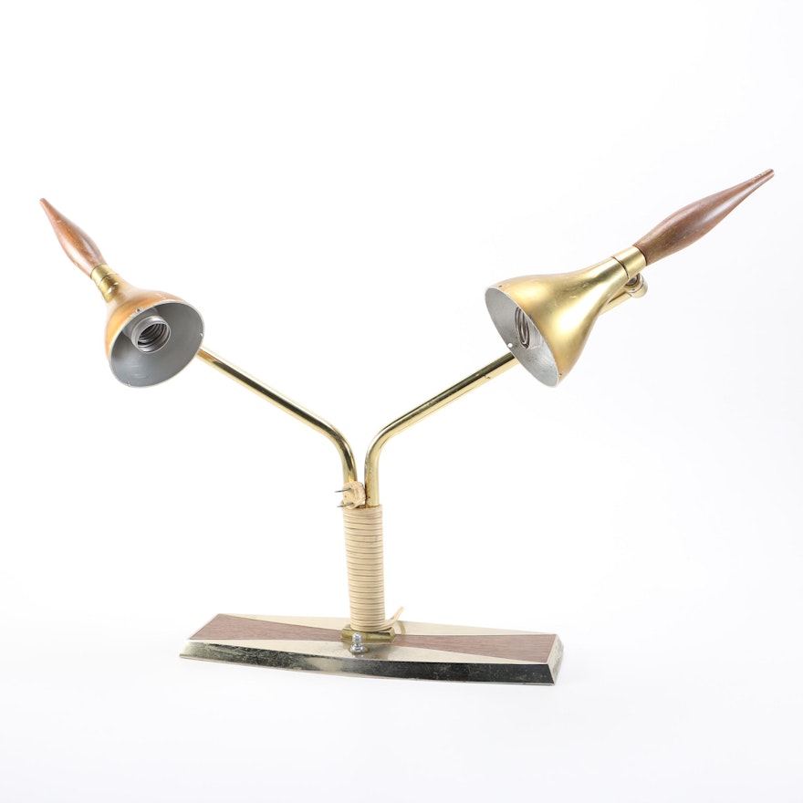 Mid Century Modern Brass and Wood Desk Lamp