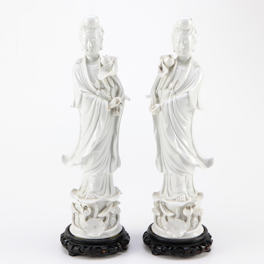 Guanyin Porcelain Figurines on Stands