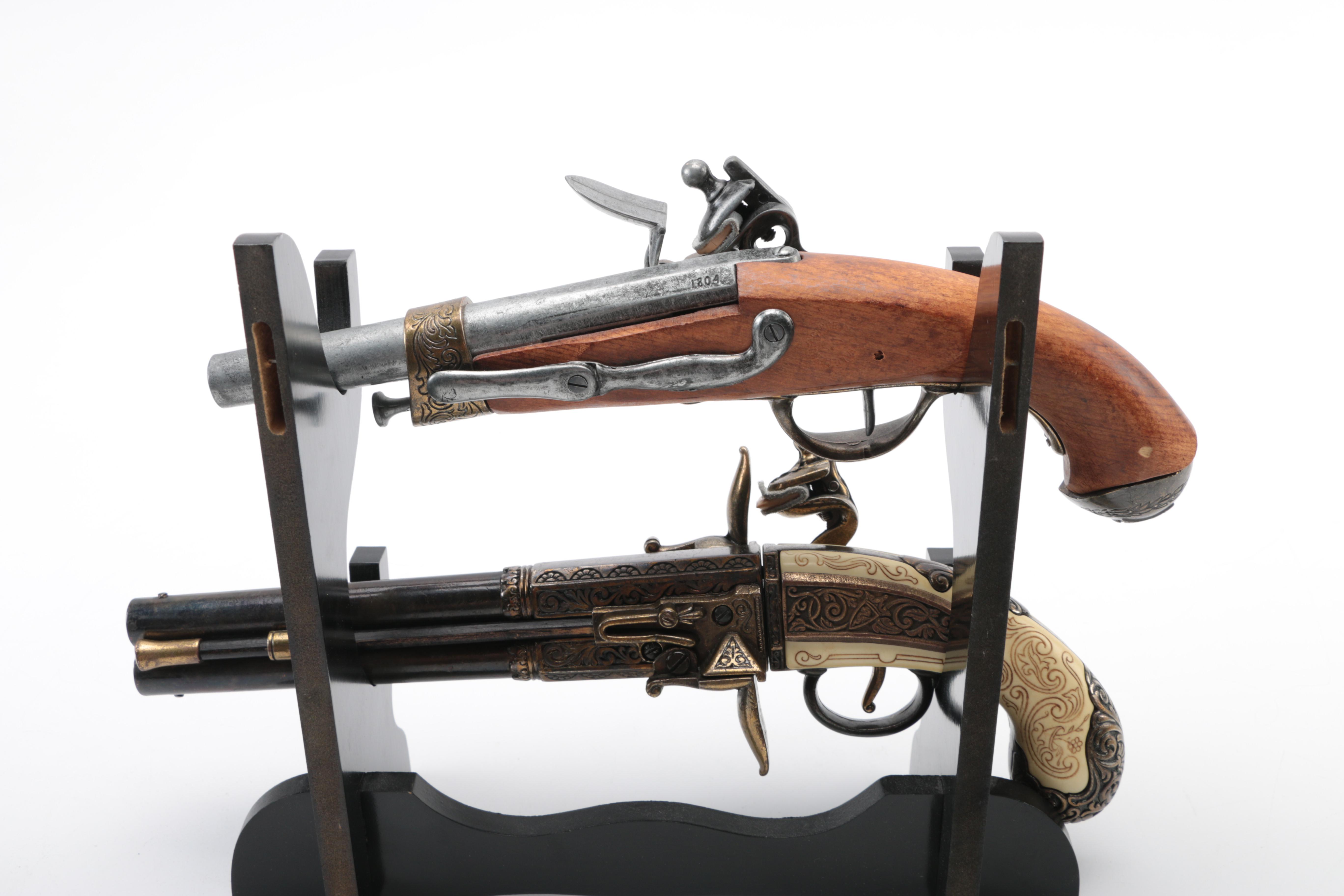 Replica Flintlock Pistols with Stand