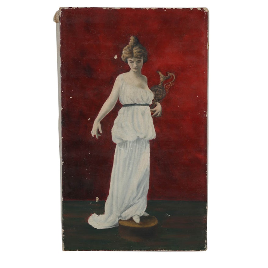 Oil Painting on Canvas of Female Figure with Vase
