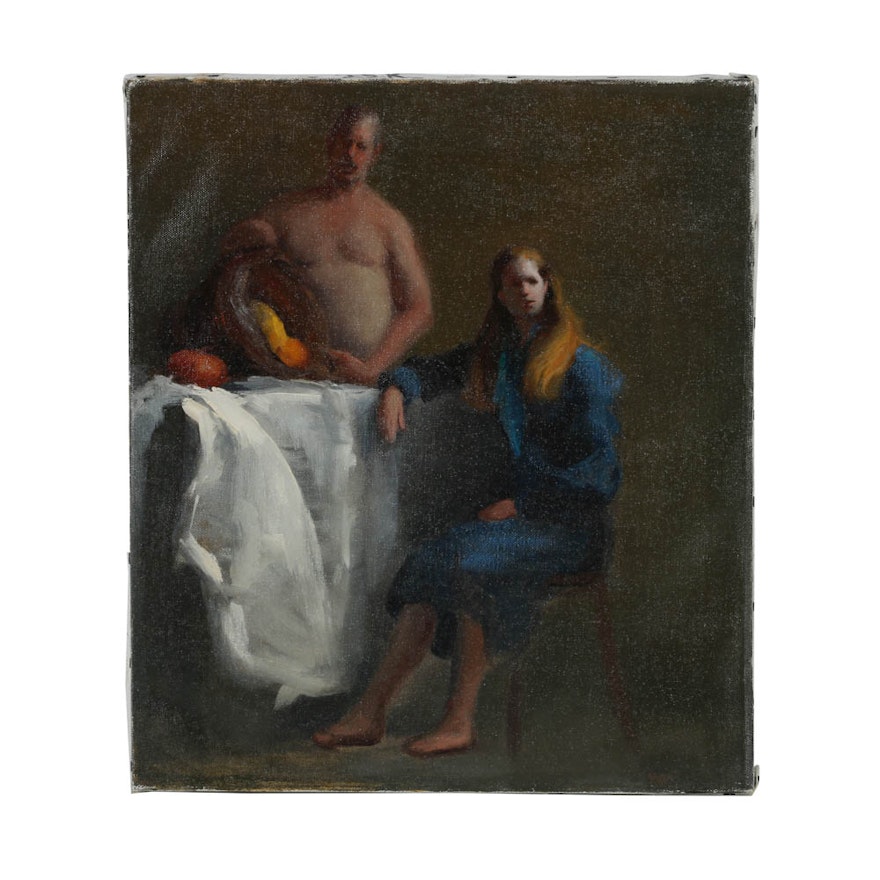 Oil Painting on Canvas Portrait of Woman and Man