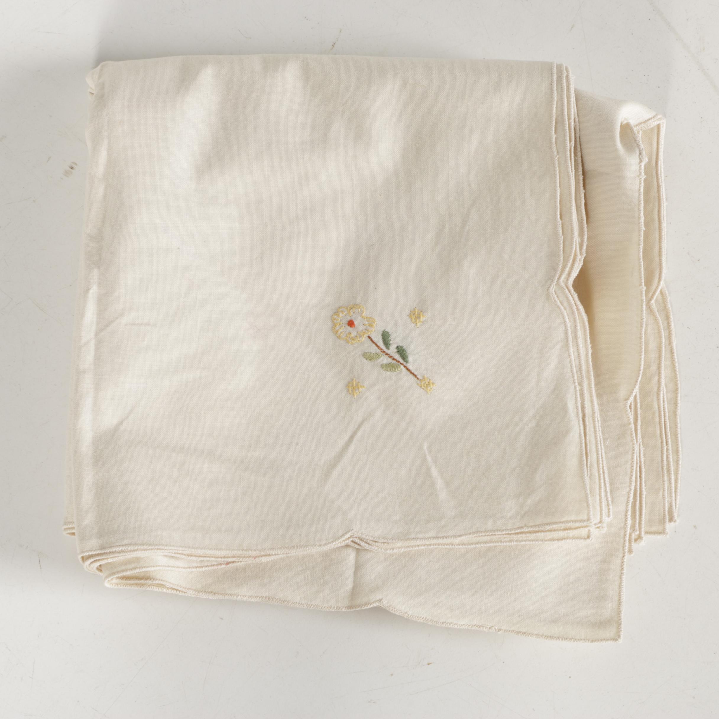 Off-White Floral Embroidered Tablecloth