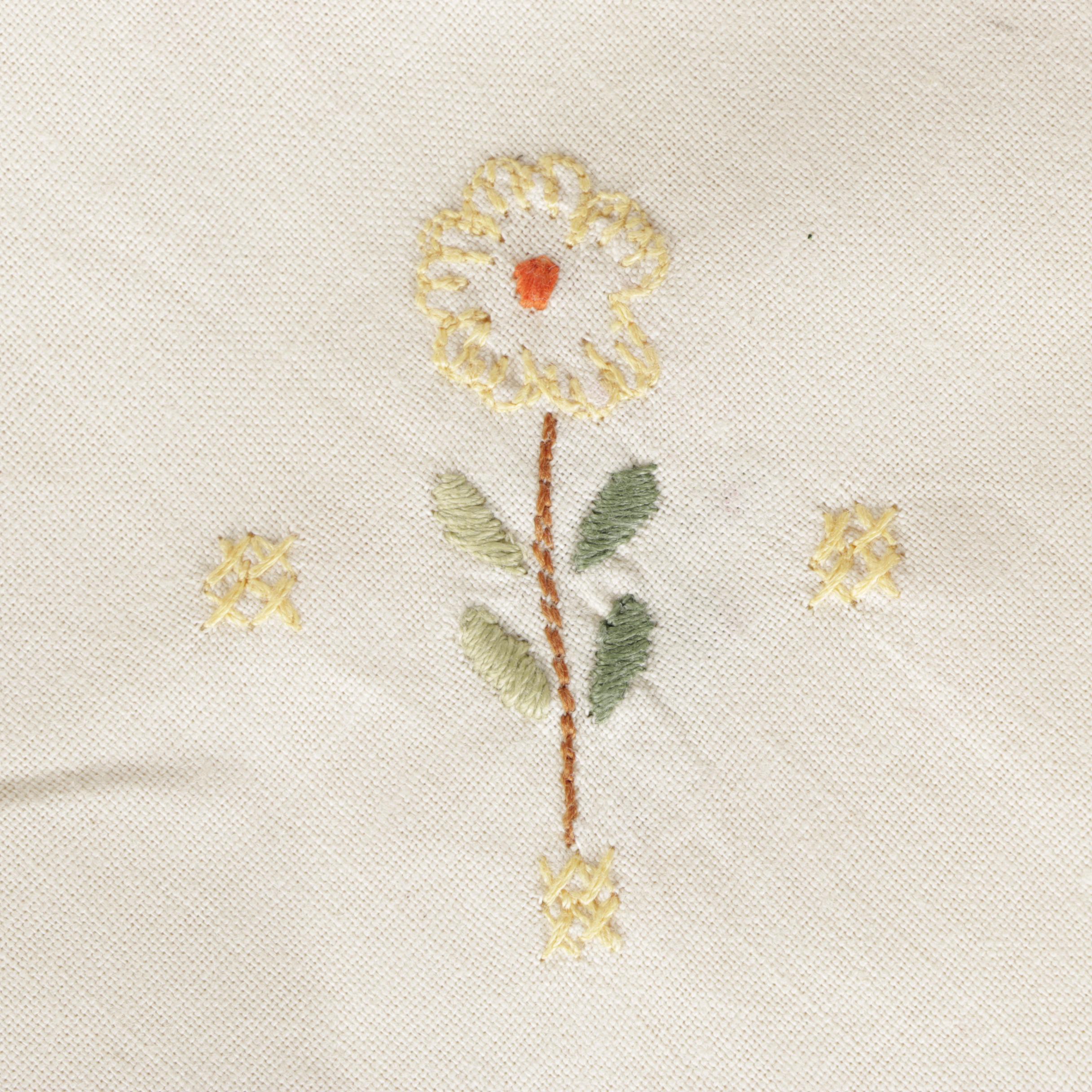 Off-White Floral Embroidered Tablecloth