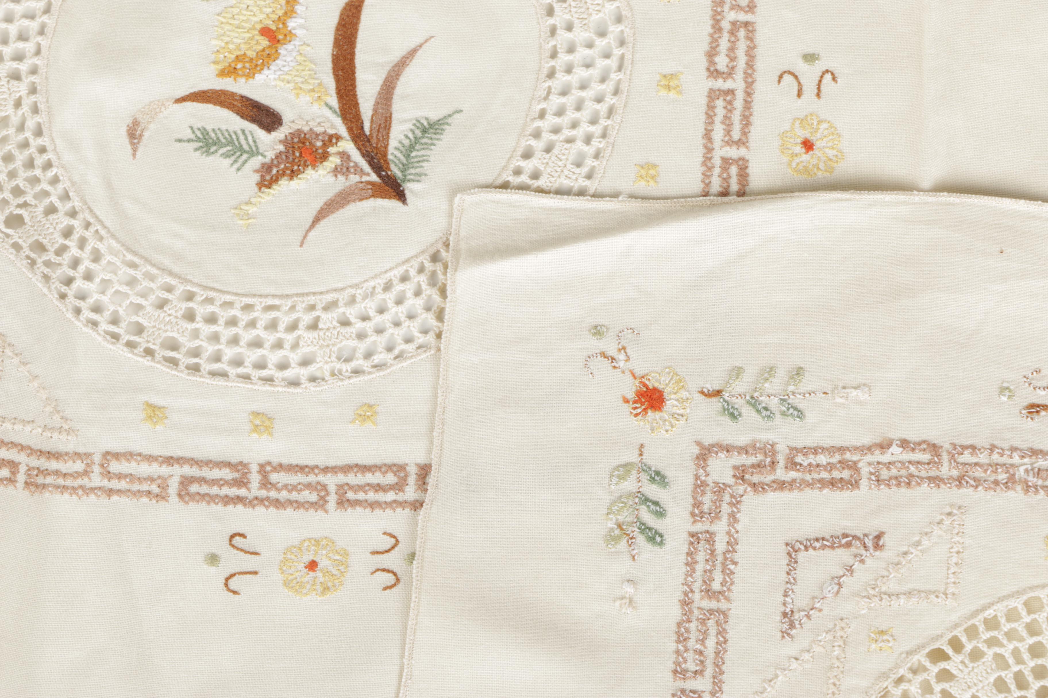 Off-White Floral Embroidered Tablecloth