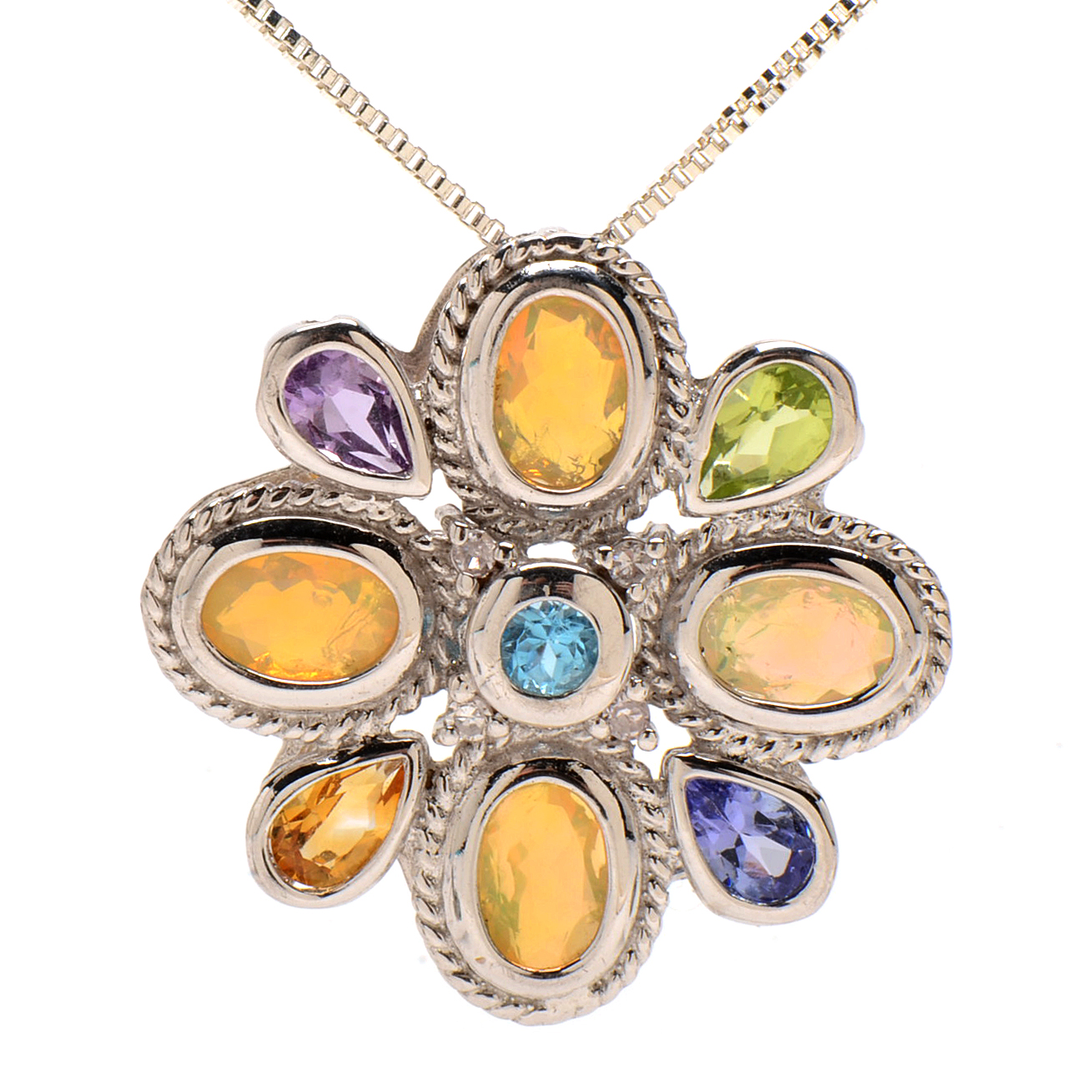 Sterling Multi Gemstone Pendant Necklace