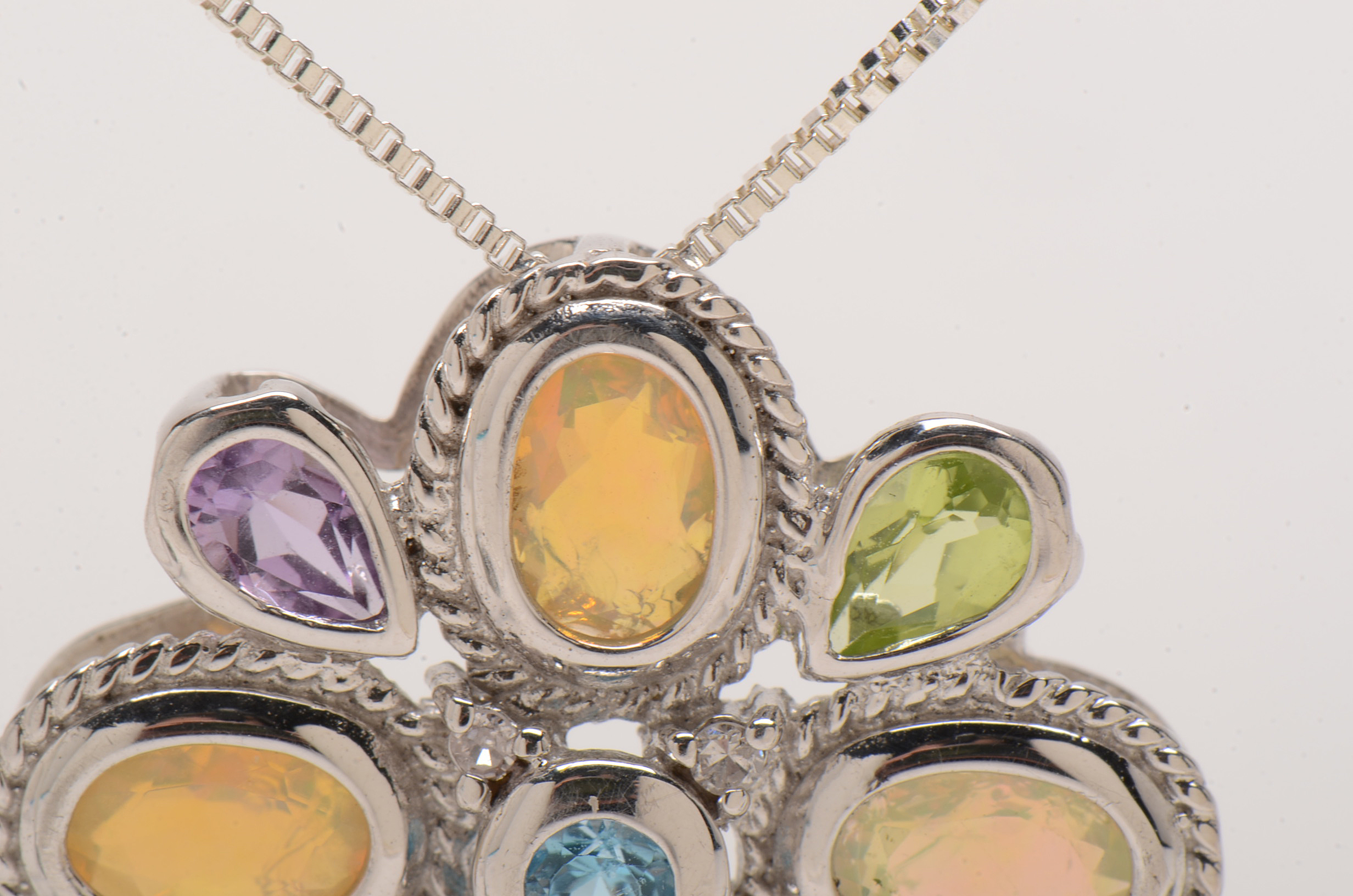 Sterling Multi Gemstone Pendant Necklace