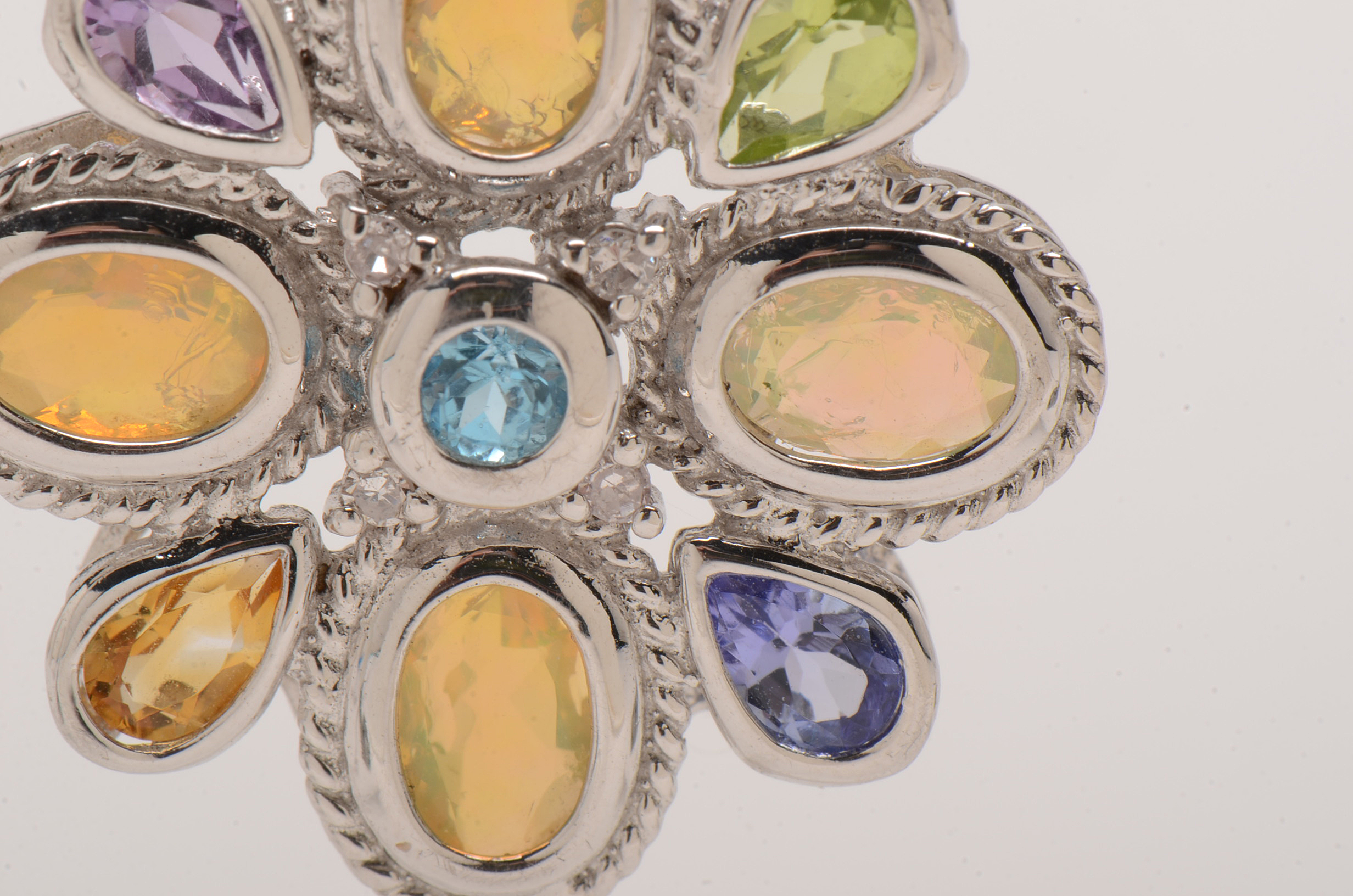 Sterling Multi Gemstone Pendant Necklace