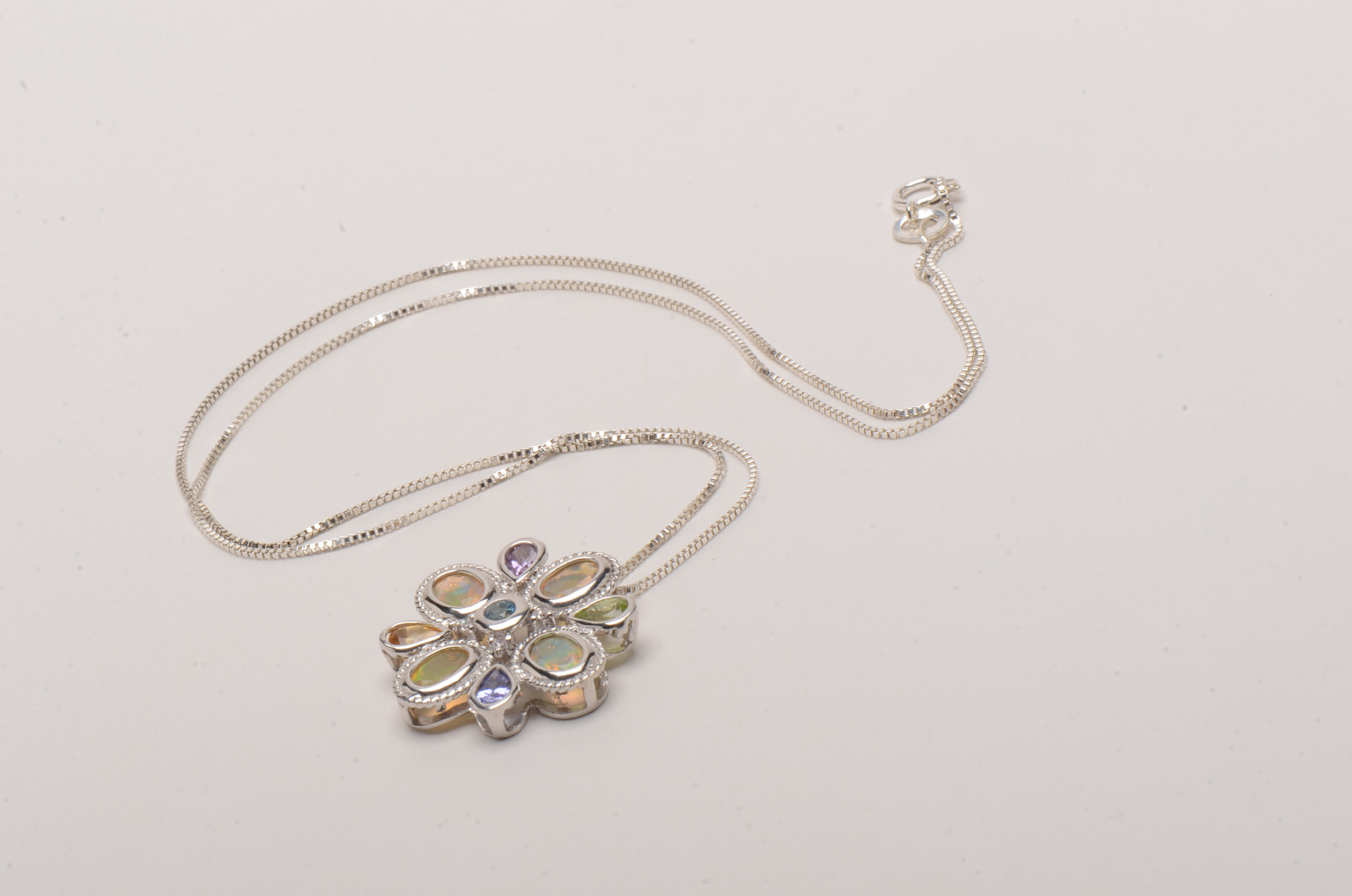 Sterling Multi Gemstone Pendant Necklace