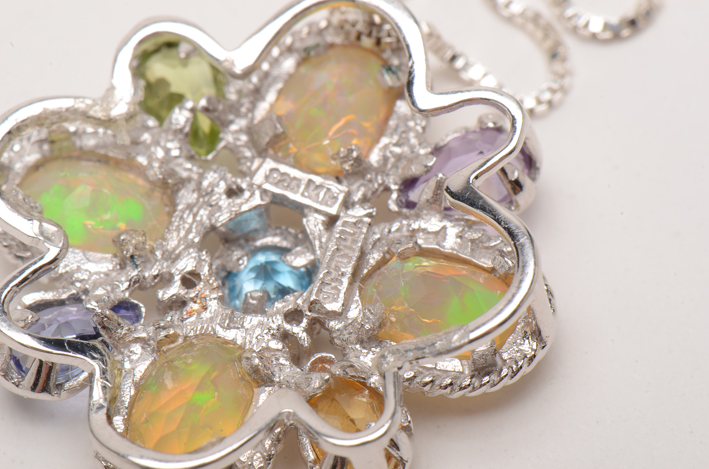 Sterling Multi Gemstone Pendant Necklace