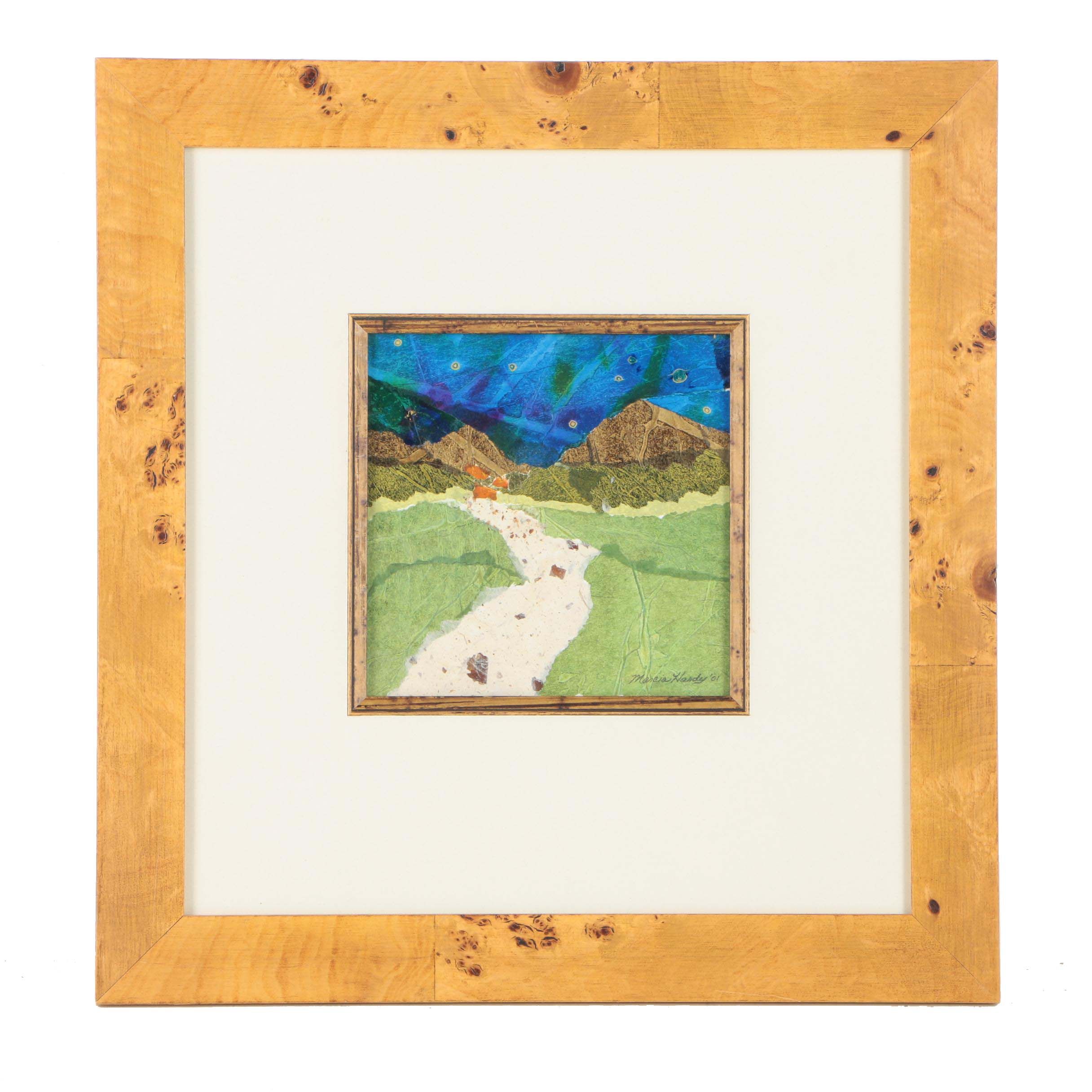 Marcia Hardy 2001 Torn Paper Collage of Starry Mountain Landscape