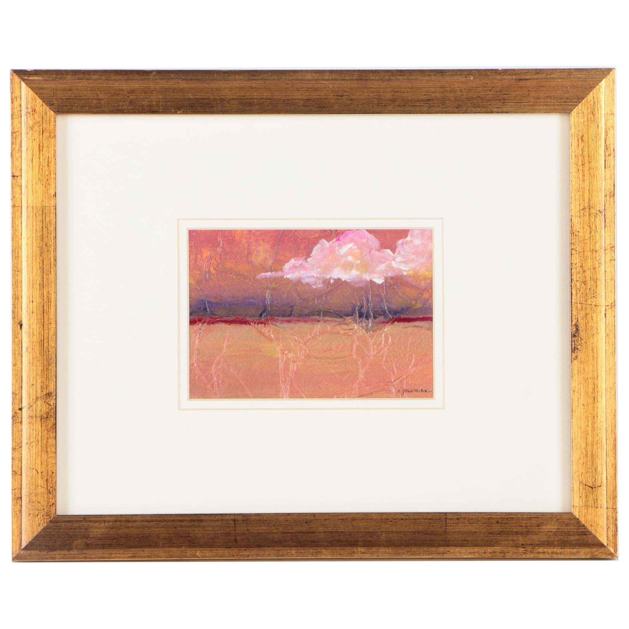 J. Gossman Mixed Media Painting on Paper of Clouds Over a Horizon