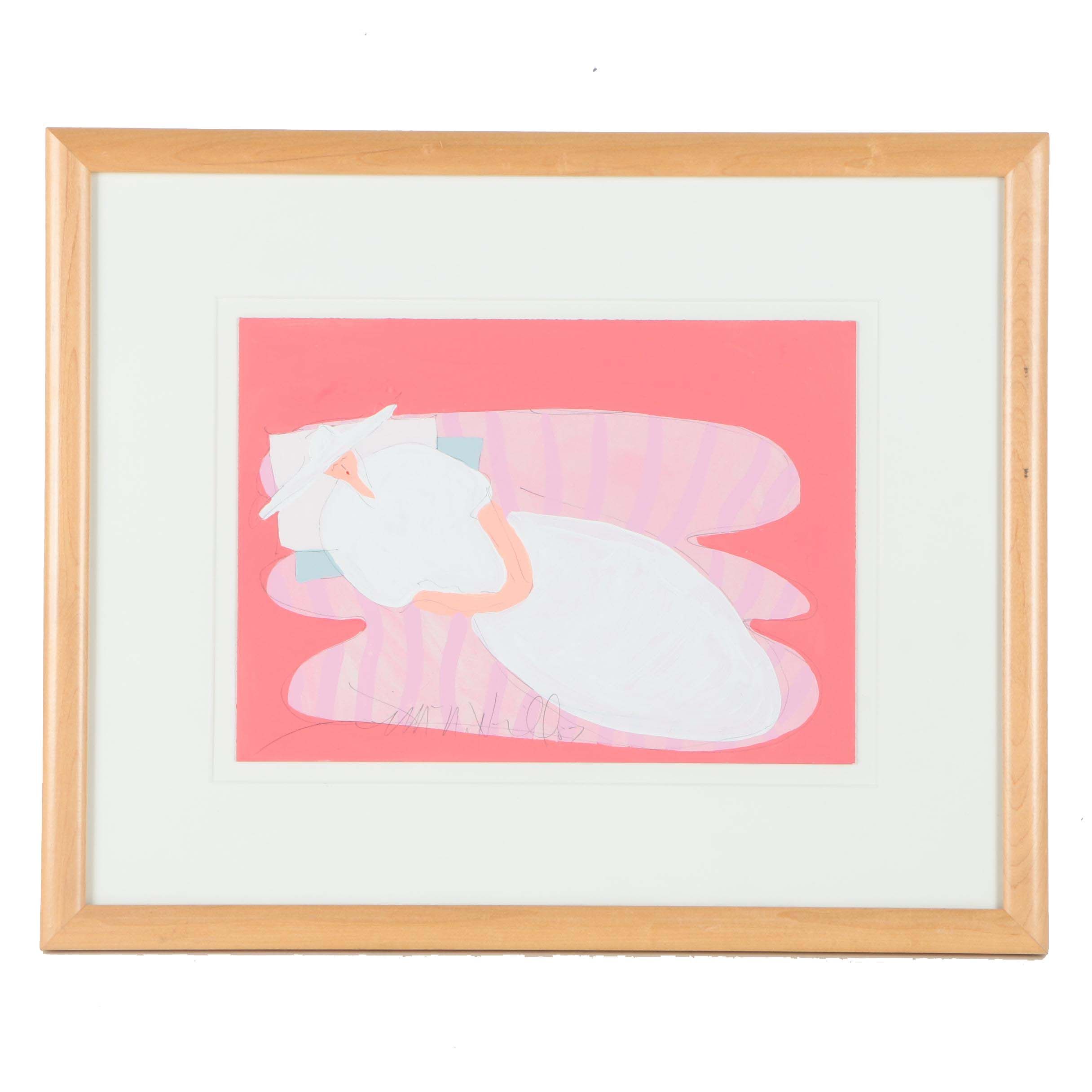 Jim N. Hill Acrylic on Paper Painting of Reclining Woman