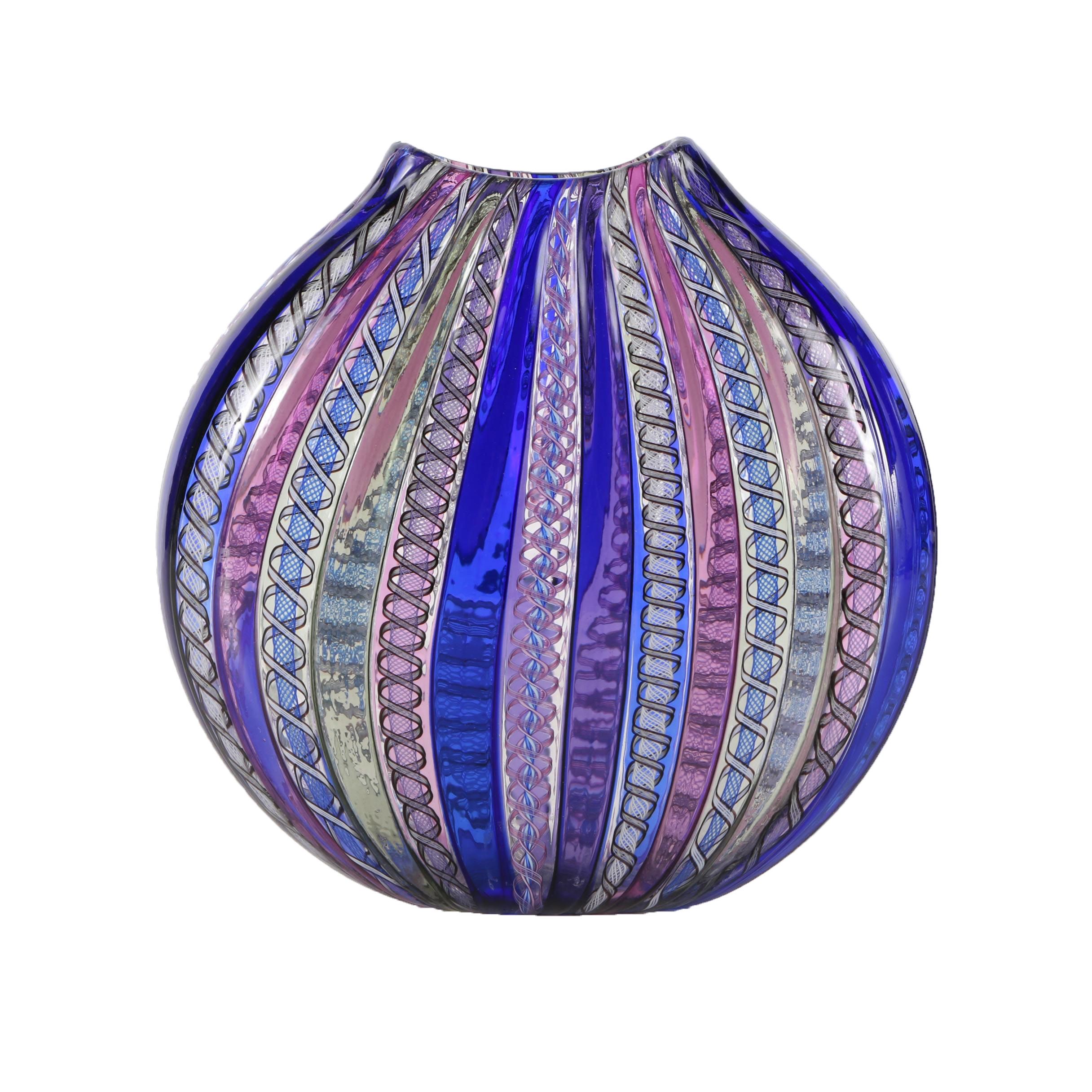 Hand Blown Venetian Latticino Art Glass Pocket Vase