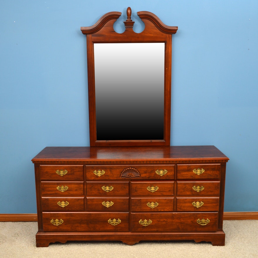 Federal Style Cherry Dresser and Mirror by Lea Furniture