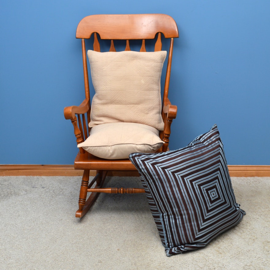 Wood Rocking Chair and Pillows