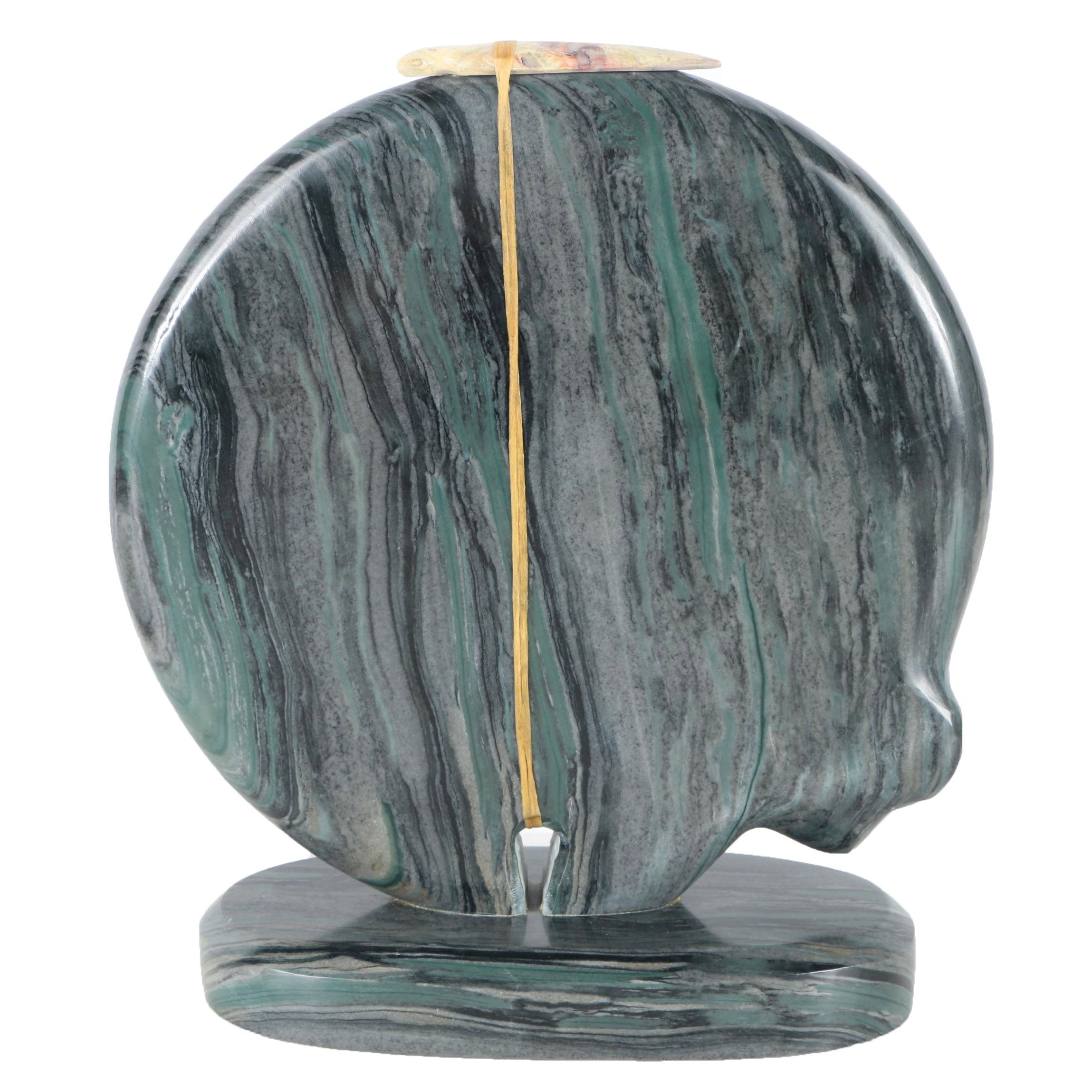 Zuni Native American-Inspired Carved Marble Rounded Bear Fetish With Agate Projectile Point