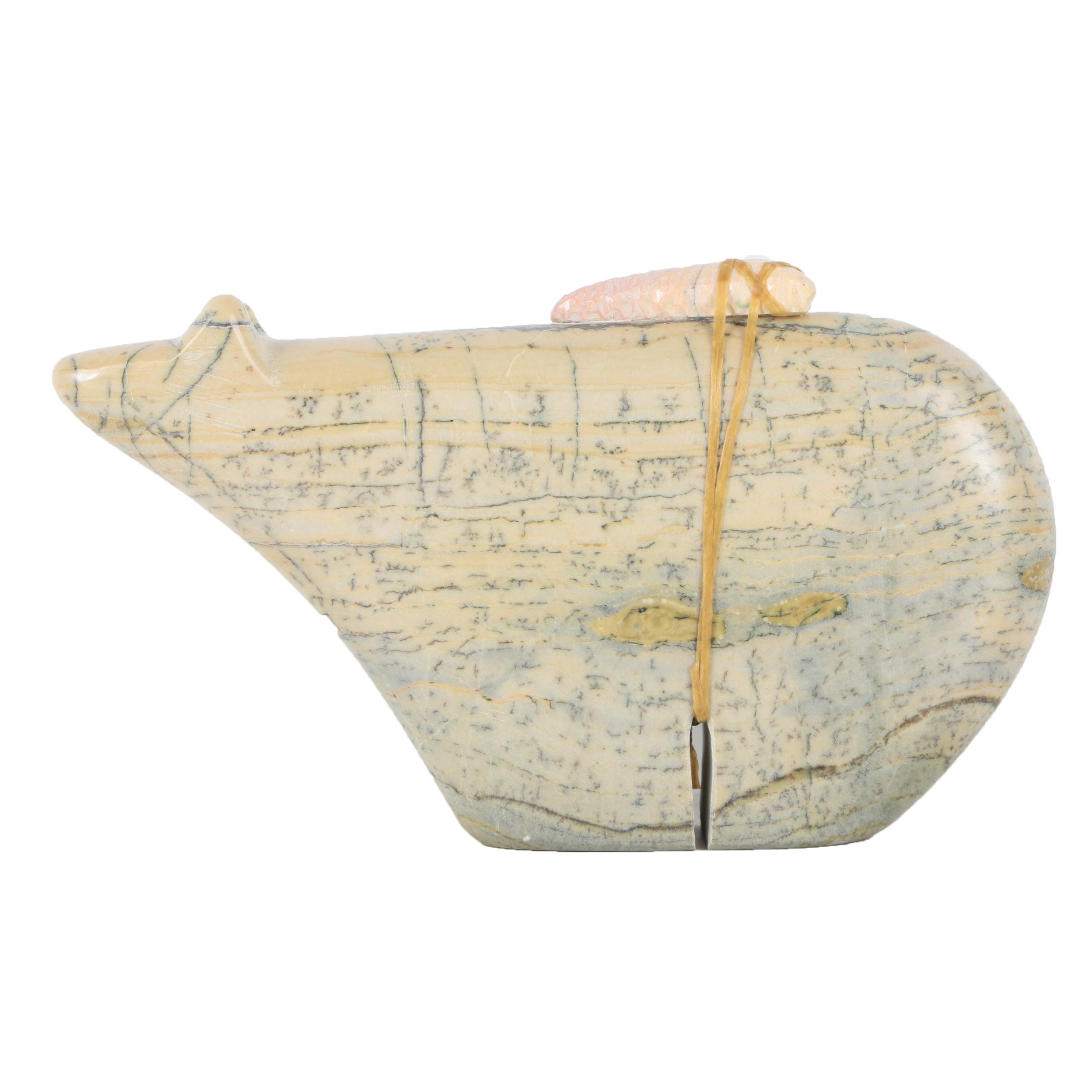 Zuni Native American-Inspired Carved Agate Bear Fetish With Projectile Point