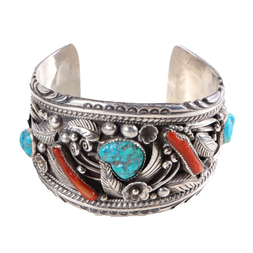 Robby Kelley!! Vintage Native American Navajo Coral Sterling Silver Bracelet Robby Kelley!! Vintage Native American Navajo Coral Sterling Silver Bracelet