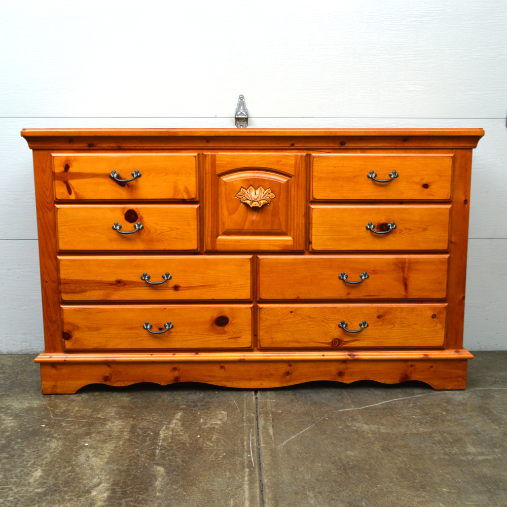 Pine Wood Dresser with Leaf Appliqué