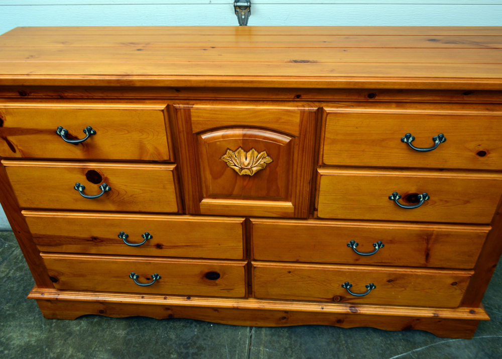 Pine Wood Dresser with Leaf Appliqué