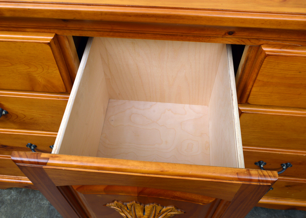 Pine Wood Dresser with Leaf Appliqué