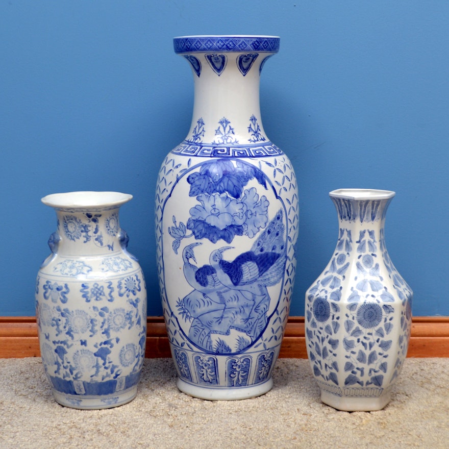 Three Blue and White Chinese Vases