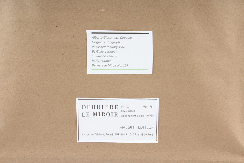 "Derrière le Miroir" Lithograph of Alberto Giacometti's "Nude 151"