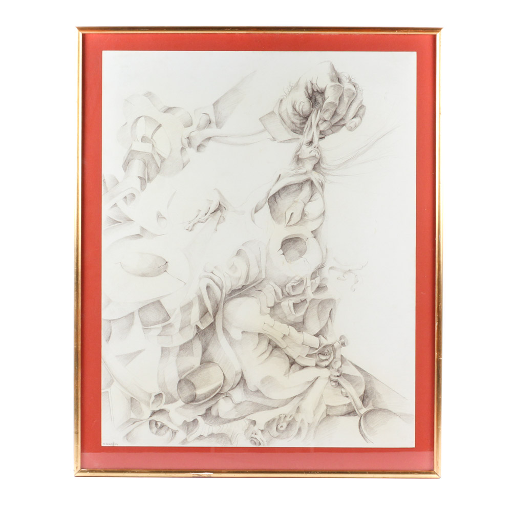 R. Trussell Surrealist Charcoal "Making Life Worse by Making It Better"