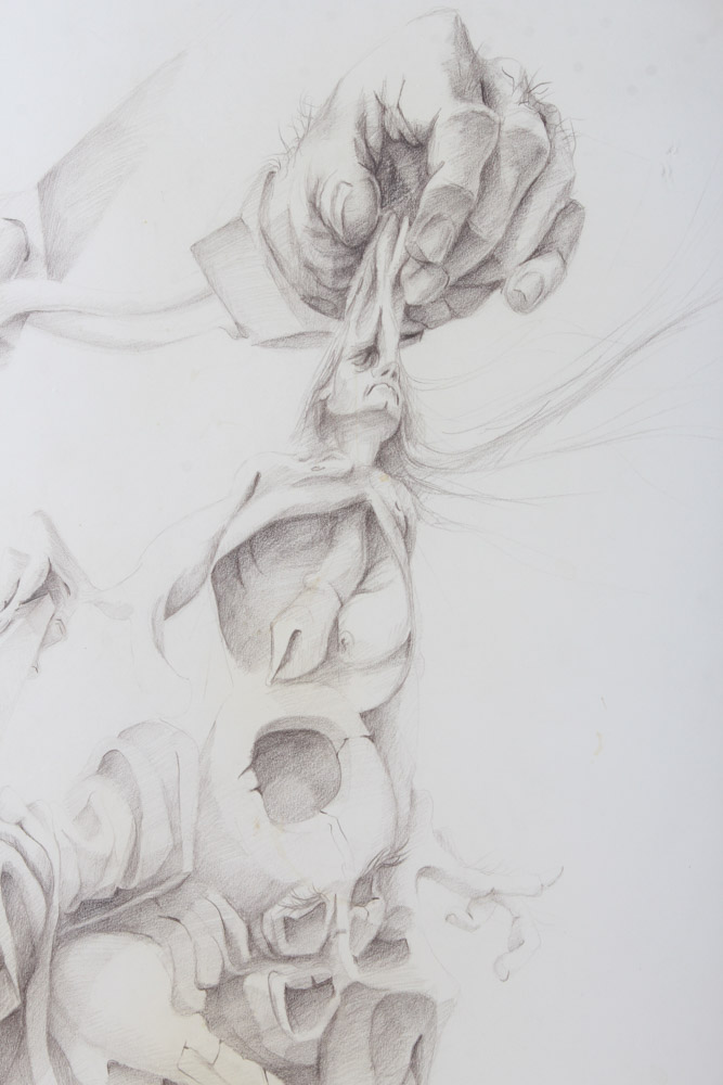 R. Trussell Surrealist Charcoal "Making Life Worse by Making It Better"